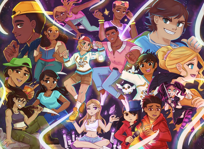 wayne, ripper, raj, zee, bowie, and 11 more (total drama) drawn by lampyrcy