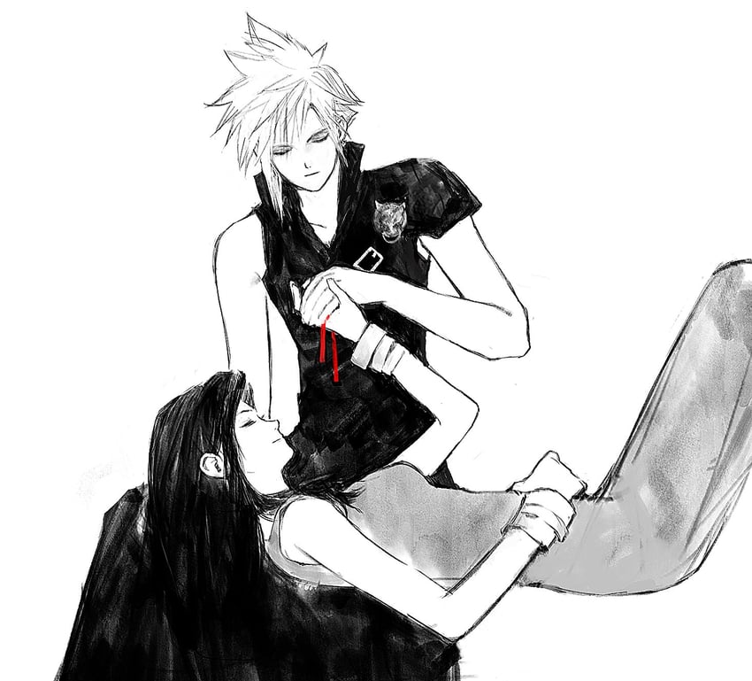 cloud strife, aerith gainsborough, and fenrir (final fantasy and 2 more) drawn by cloud_virtu