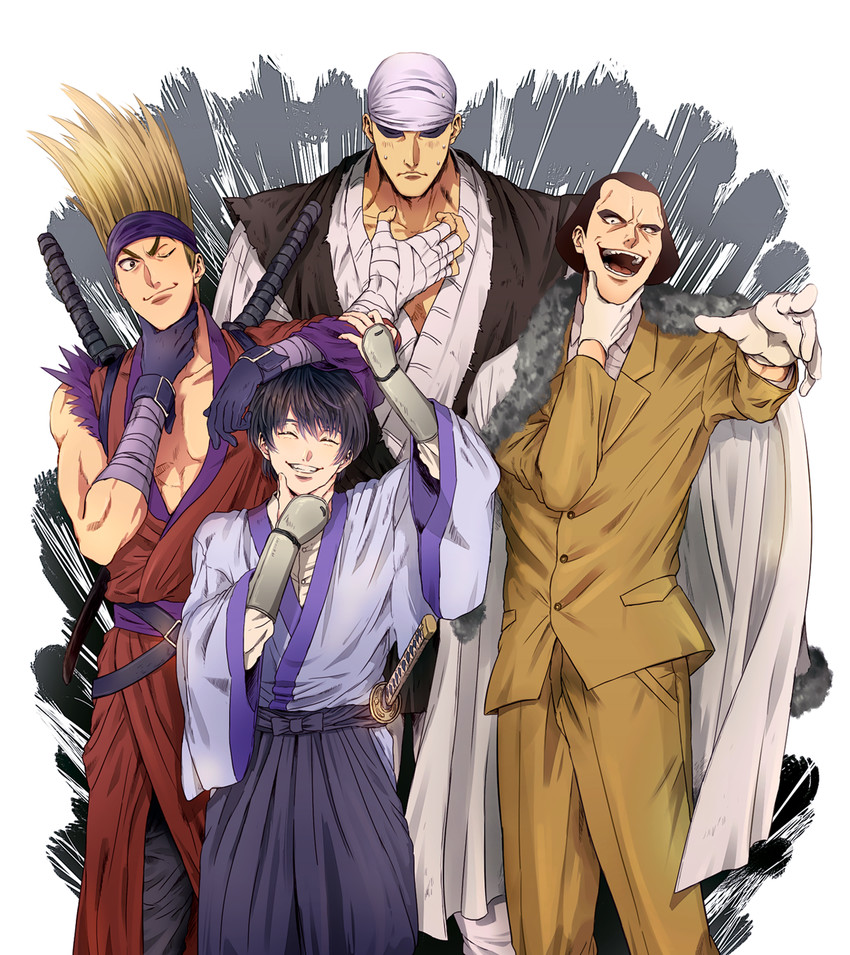seta soujirou, yuukyuuzan anji, sawagejou chou, and sadojima houji (rurouni kenshin) drawn by shun_yazz