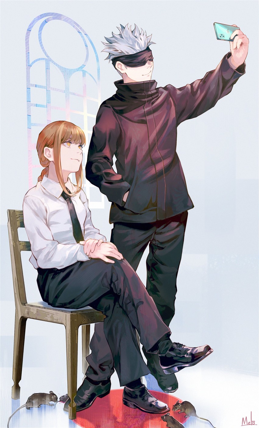 makima and gojou satoru (chainsaw man and 1 more) drawn by kyuuba_melo