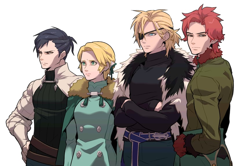 dimitri alexandre blaiddyd, ingrid brandl galatea, sylvain jose gautier, and felix hugo fraldarius (fire emblem and 1 more) drawn by redlhzz