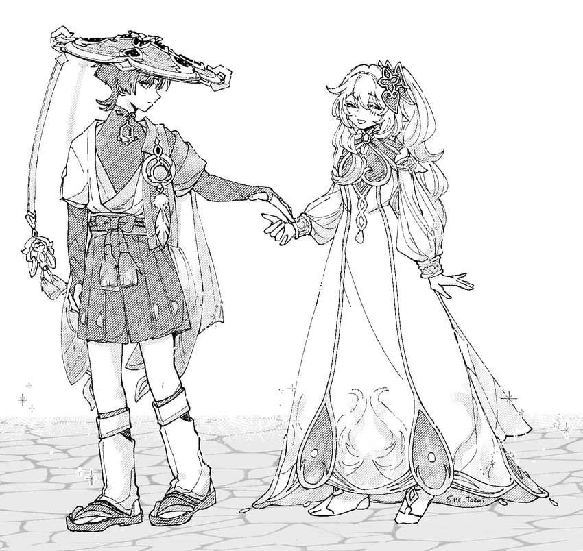 scaramouche, nahida, and wanderer (genshin impact) drawn by snc_tozai