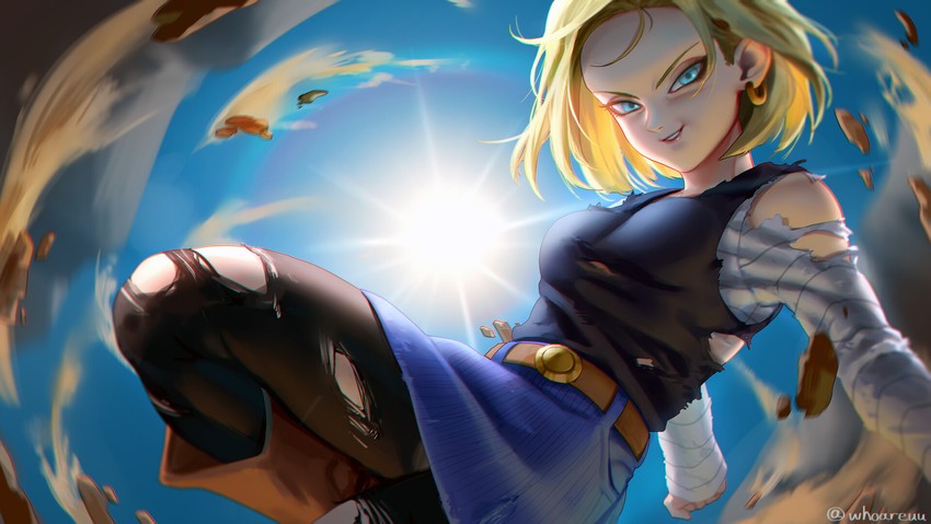 android 18 (dragon ball and 1 more) drawn by whoareuu