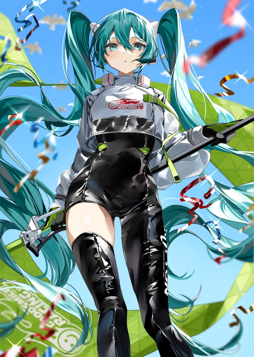 hatsune miku and racing miku (vocaloid and 1 more) drawn by mikanoisi