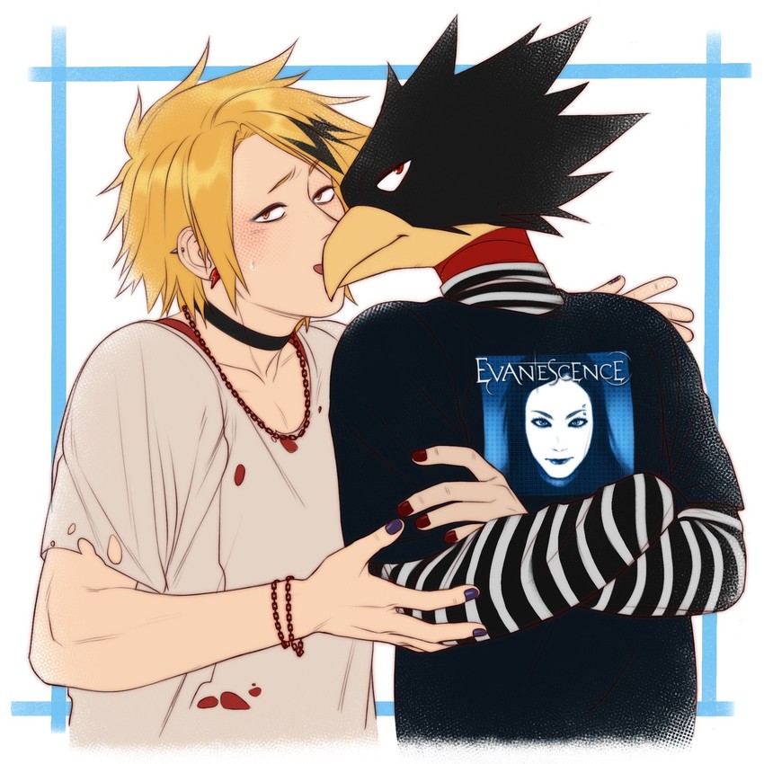 kaminari denki and tokoyami fumikage (boku no hero academia and 2 more) drawn by riffraffhellyea