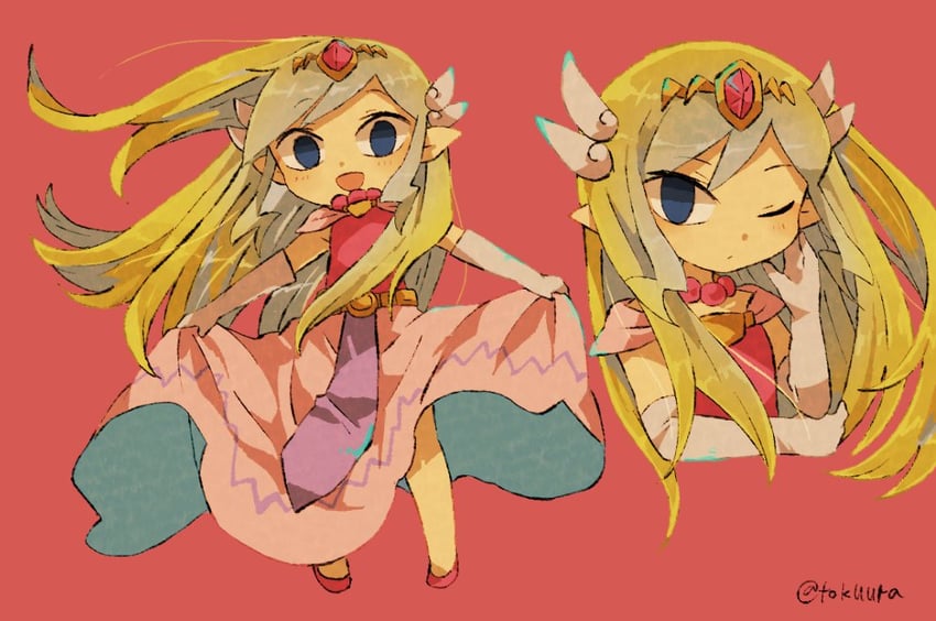 princess zelda and toon zelda (the legend of zelda and 2 more) drawn by tokuura