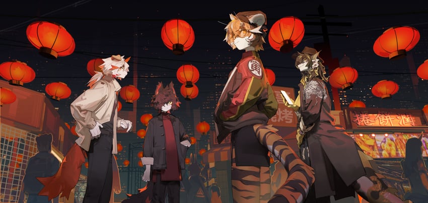 amiya, hoshiguma, hung, waai fu, lee, and 1 more (arknights) drawn by jianpan_xiafang_de_da_kongge