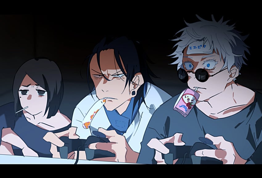 gojou satoru, getou suguru, and ieiri shoko (jujutsu kaisen) drawn by derinjaaaaaa