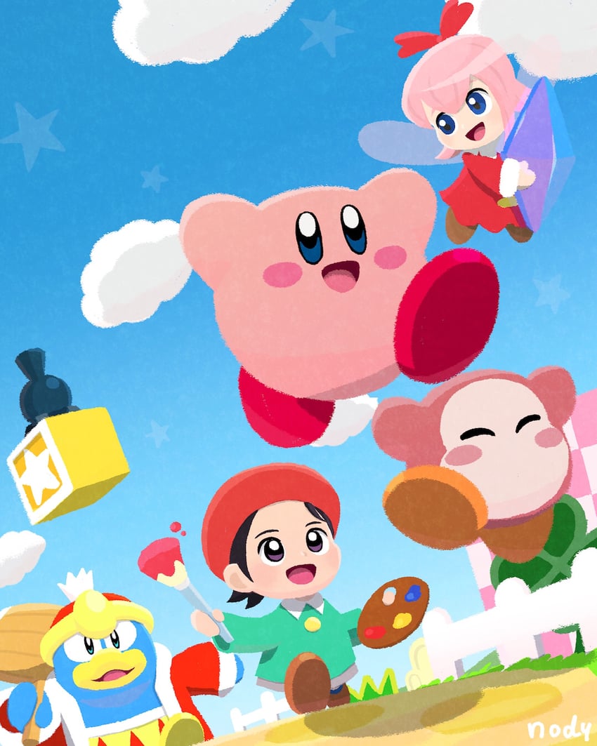 kirby, waddle dee, king dedede, adeleine, ribbon, and 1 more (kirby and 1 more) drawn by nody_(nody_lowmoo)