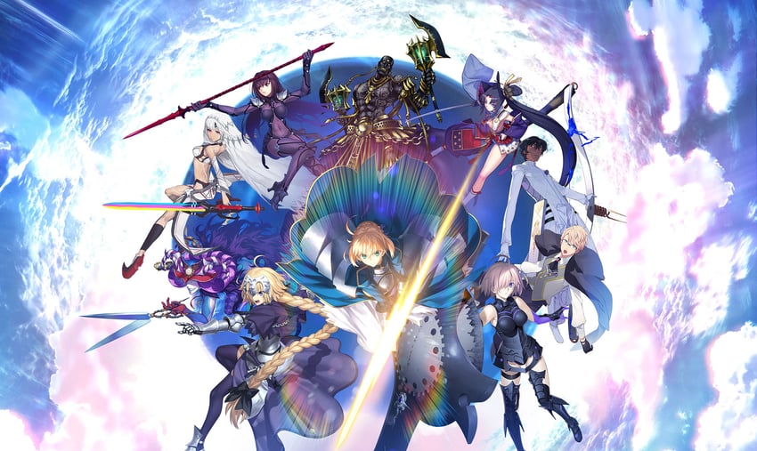 artoria pendragon, saber, mash kyrielight, scathach, jeanne d'arc, and 7 more (fate and 1 more) drawn by huke, koyama_hirokazu, nakahara_(mu_tation), pako_(pakosun), pfalz, sakamoto_mineji, simosi, and takeuchi_takashi