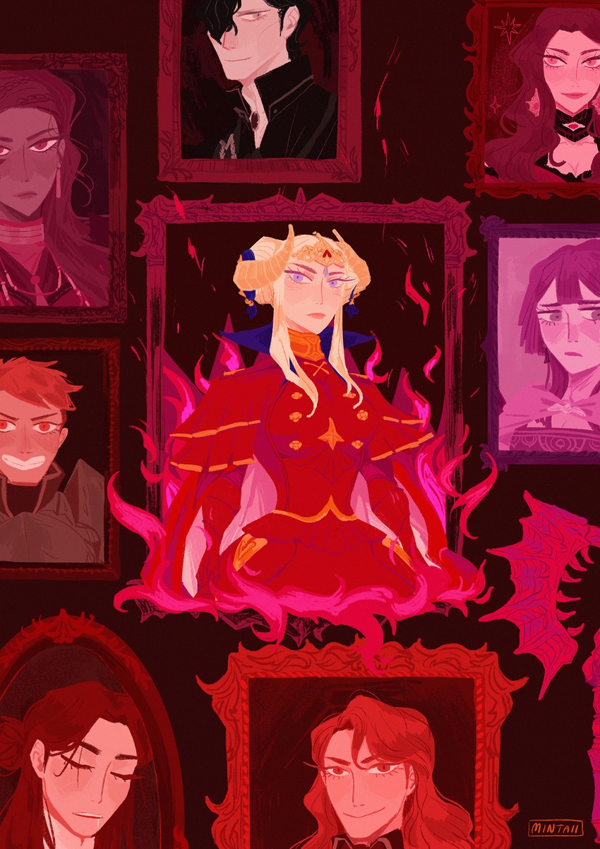 edelgard von hresvelg, dorothea arnault, bernadetta von varley, petra macneary, hubert von vestra, and 3 more (fire emblem and 1 more) drawn by spearmintaii