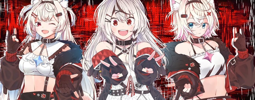 sakamata chloe, fuwawa abyssgard, and mococo abyssgard (hololive and 1 more) drawn by myuto_(advent_retribution)