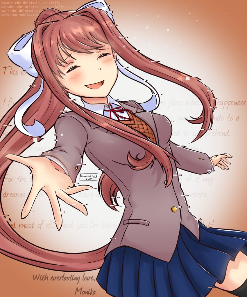monika (doki doki literature club) drawn by minzzway
