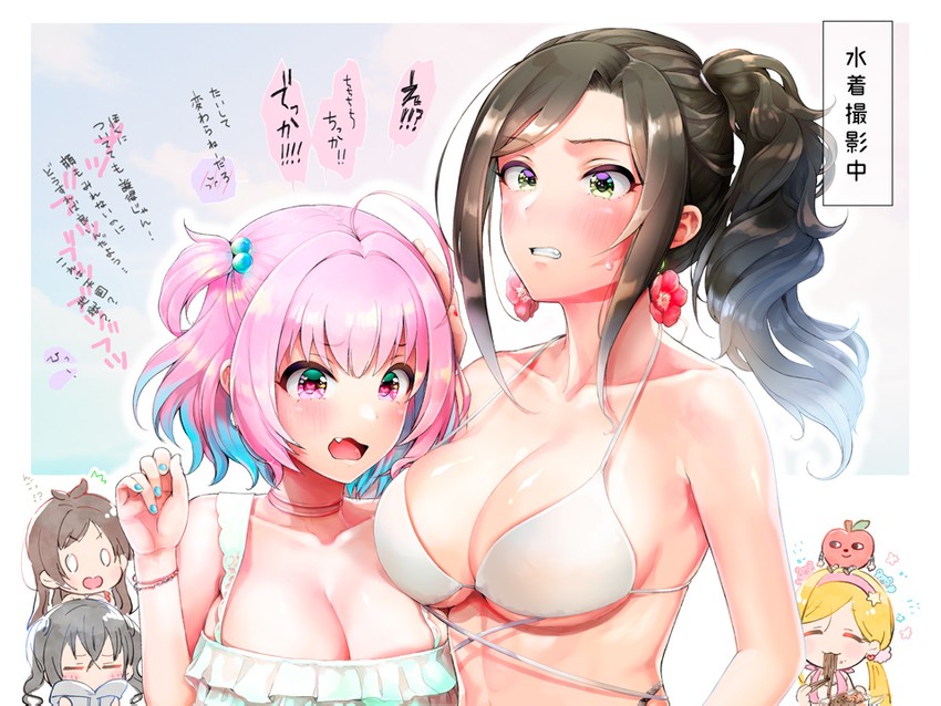 yumemi riamu, sunazuka akira, mukai takumi, tsujino akari, fujimoto rina, and 1 more (idolmaster and 1 more) drawn by tauchike