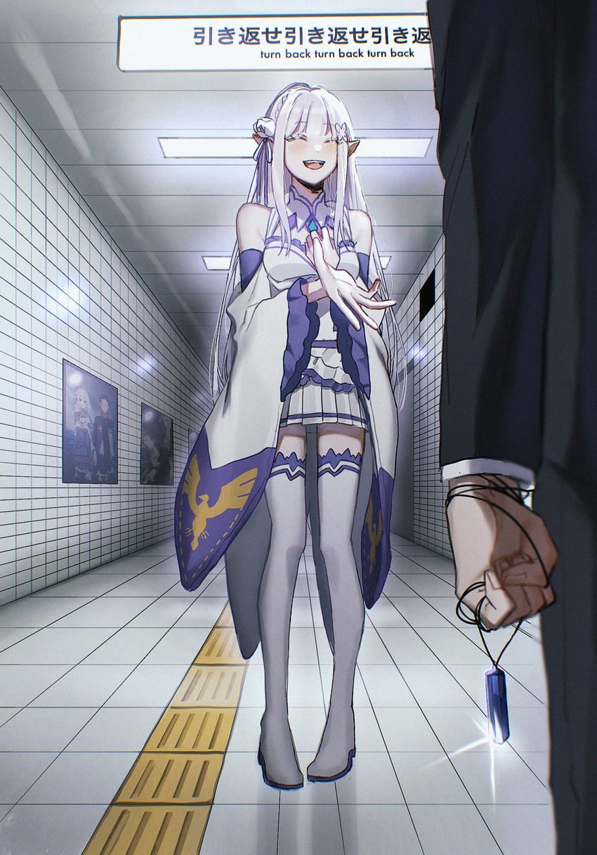 emilia and natsuki subaru (re:zero kara hajimeru isekai seikatsu and 2 more) drawn by jouge2983