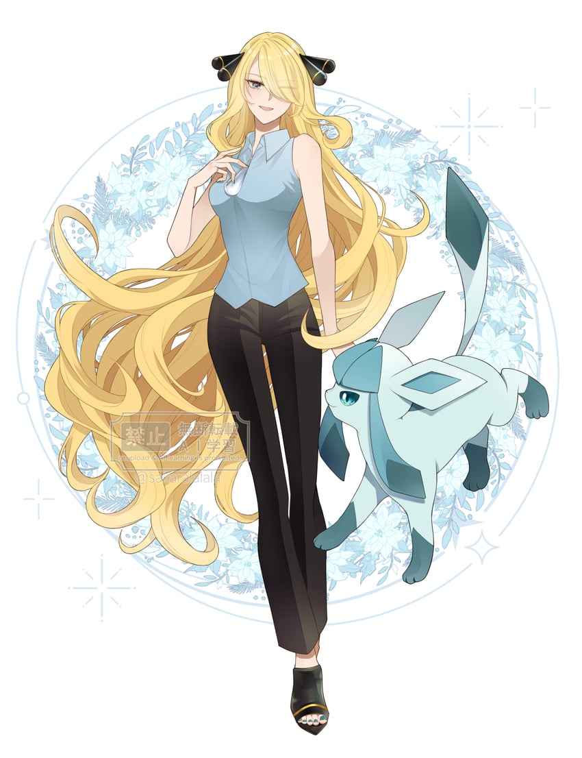 cynthia and glaceon (pokemon and 1 more) drawn by sakaralalala