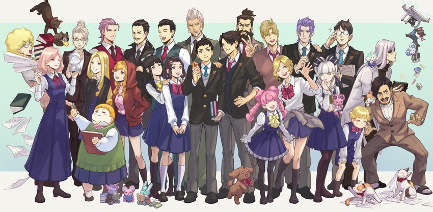 ryunosuke naruhodo, kazuma asogi, barok van zieks, herlock sholmes, susato mikotoba, and 25 more (ace attorney and 2 more) drawn by misica