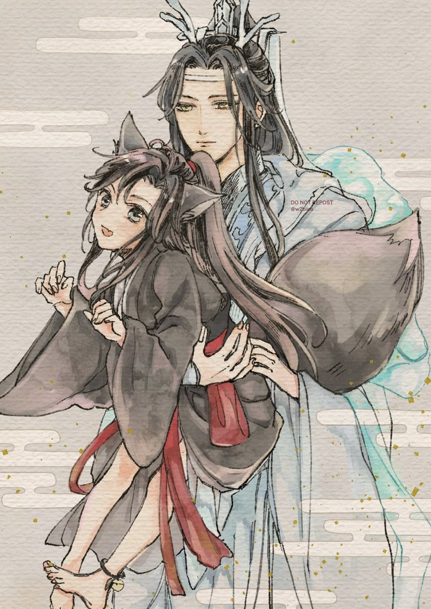 wei wuxian and lan wangji (modao zushi) drawn by w2biiro