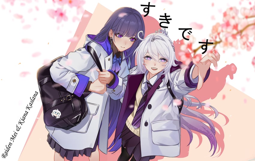 kiana kaslana and raiden mei (honkai and 1 more) drawn by m78_zaitaoaotezhanshi