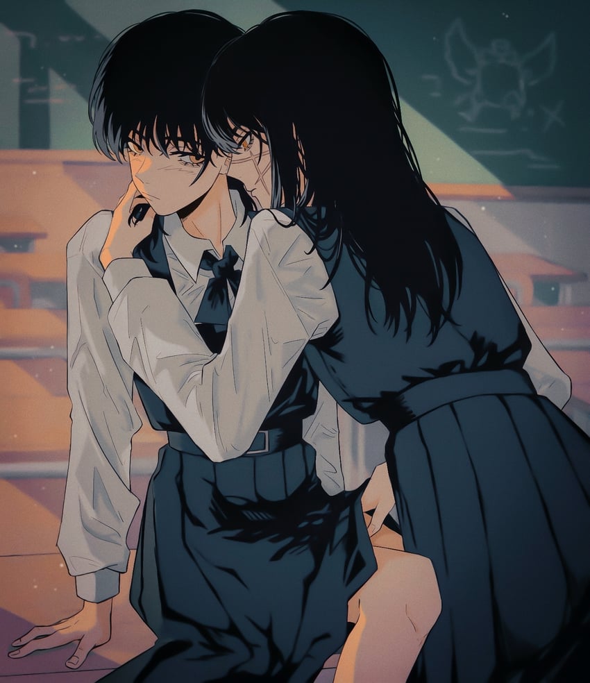 yoru and mitaka asa (chainsaw man) drawn by yumu_(8181018)