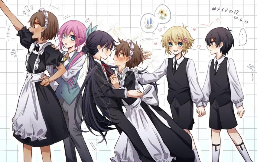 sunny, basil, aubrey, kel, mari, and 1 more (omori) drawn by je_mizu