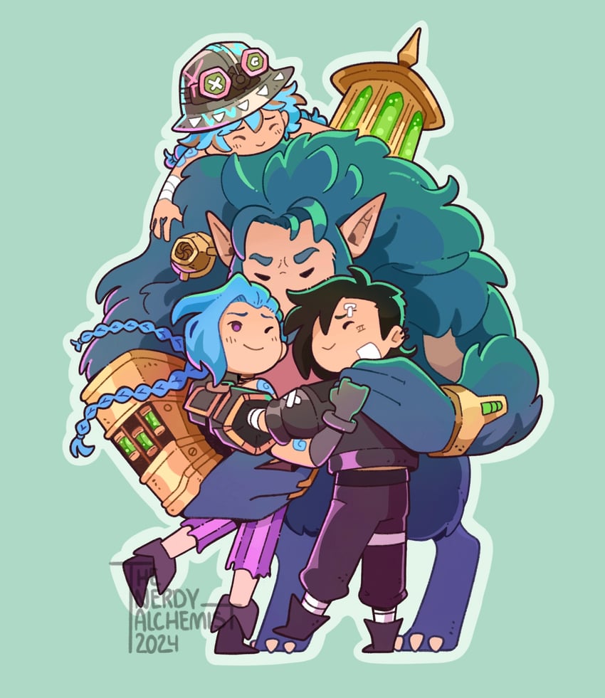jinx, vi, vander, and isha (league of legends and 1 more) drawn by thenerdyalchemist