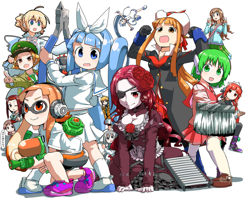 inkling player character, inkling girl, kiyoshimo, ikamusume, moroboshi kirari, and 9 more (kantai collection and 12 more) drawn by nagano_(northern_nine_states)