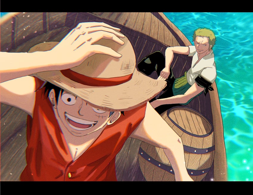 monkey d. luffy and roronoa zoro (one piece) drawn by suzu_(suzuran_piece)