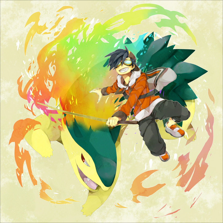 ethan and typhlosion (pokemon and 1 more) drawn by kutta