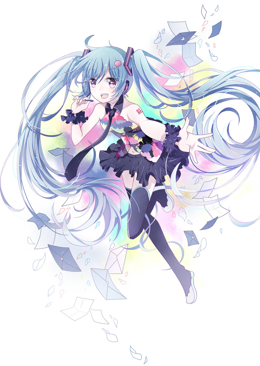 hatsune miku (vocaloid and 2 more) drawn by azure-aoi-
