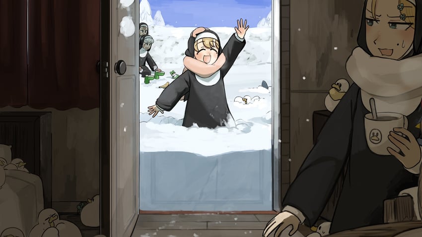 clumsy nun, froggy nun, strict nun, and sheep nun (little nuns) drawn by diva_(hyxpk)