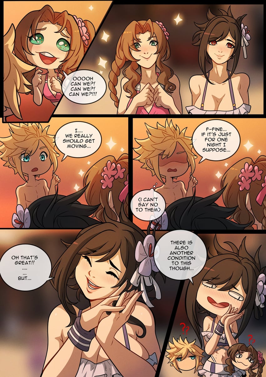 tifa lockhart, cloud strife, and aerith gainsborough (final fantasy and 3 more) drawn by kinkymation