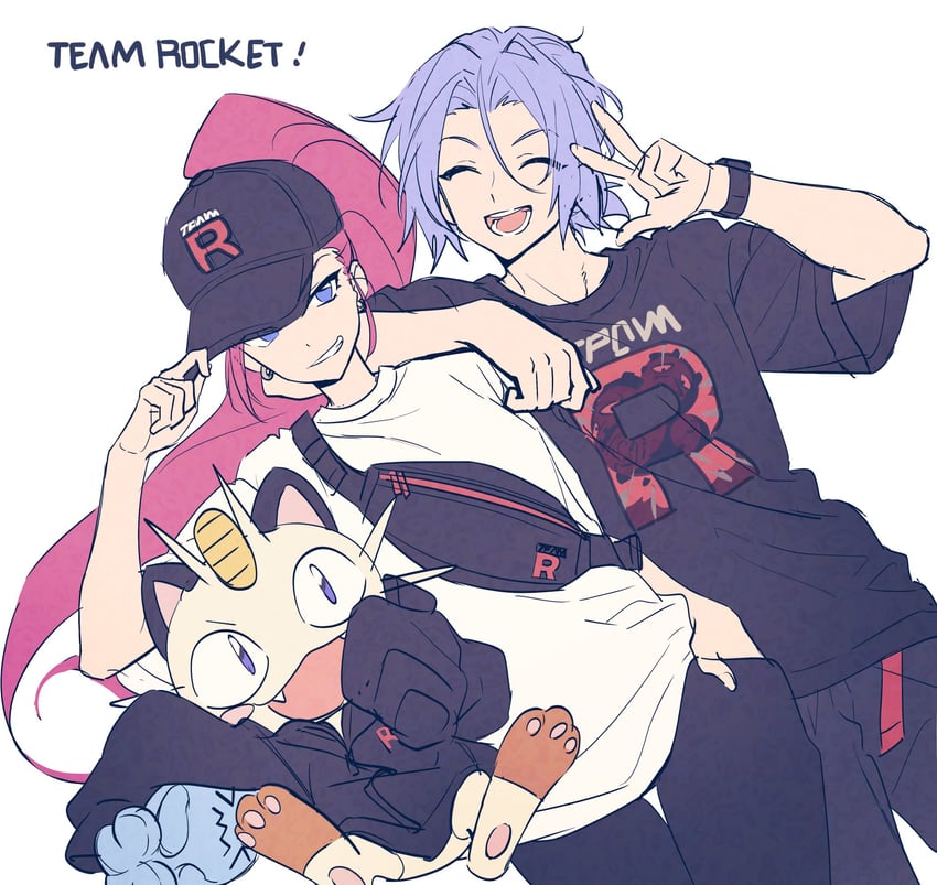 jessie, james, meowth, wobbuffet, and weezing (pokemon) drawn by pkgllllllv
