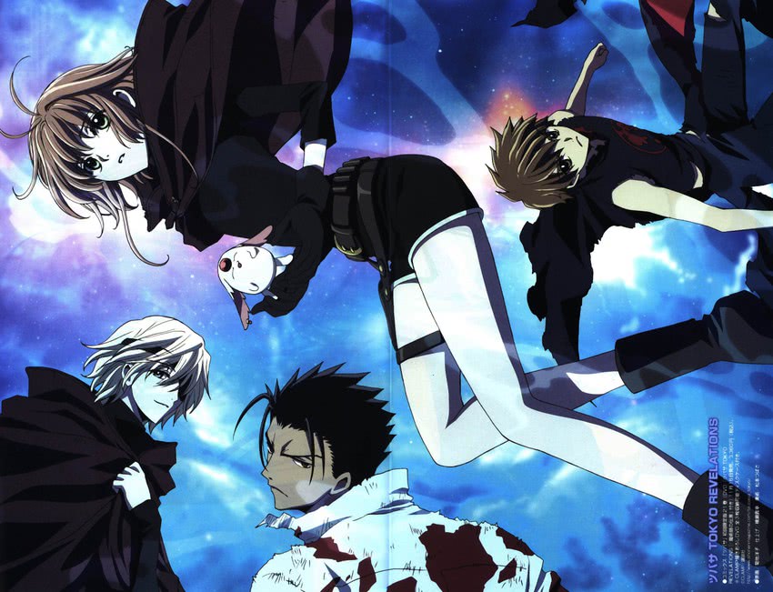 mokona, sakura hime, fai d. flowright, kurogane, and li "xiaolang" (tsubasa chronicle)