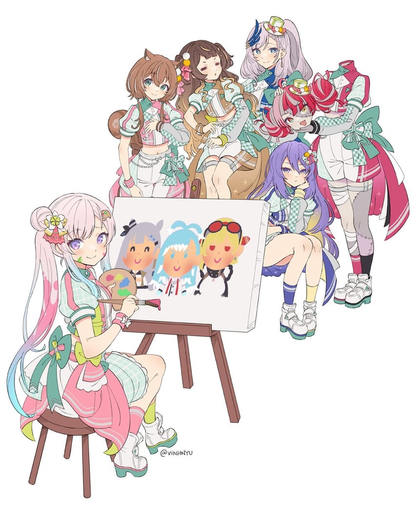 kureiji ollie, moona hoshinova, pavolia reine, kaela kovalskia, ayunda risu, and 4 more (hololive and 2 more) drawn by vinhnyu