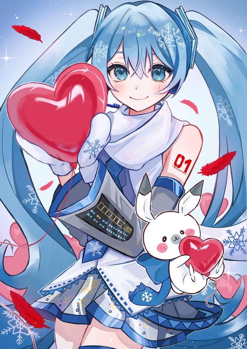 hatsune miku, yuki miku, and rabbit yukine (vocaloid) drawn by nekokan_(awao_o)