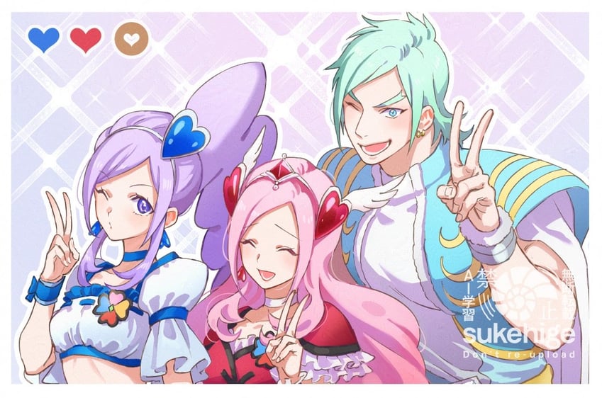 cure passion, cure berry, and wester (precure and 1 more) drawn by sukehige