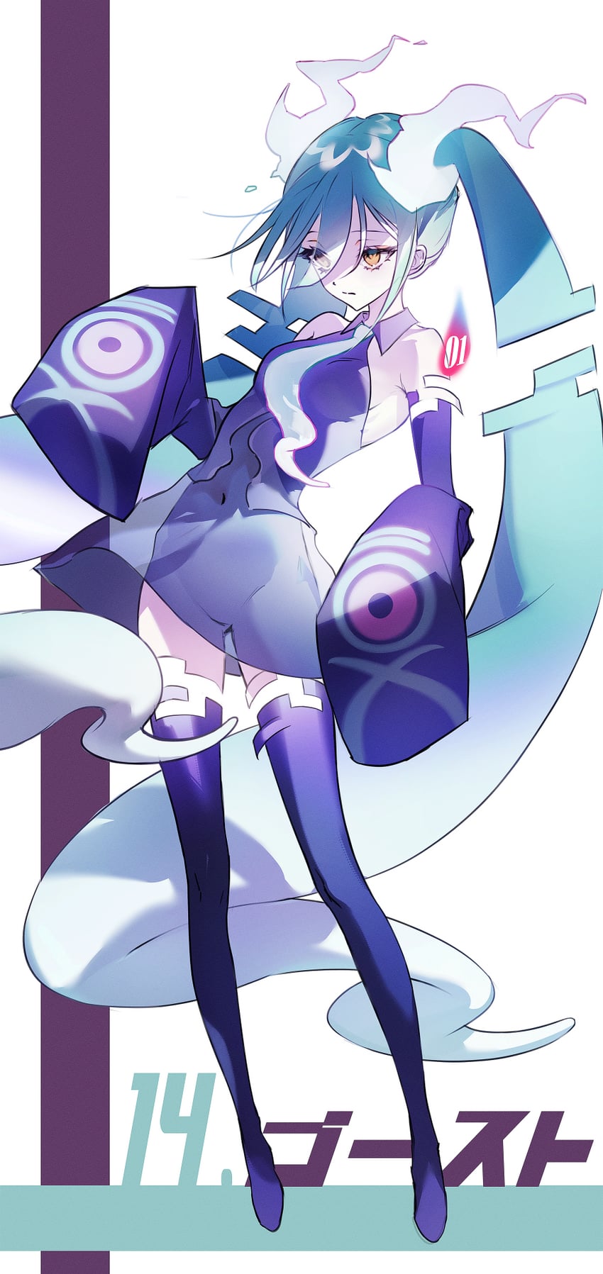 hatsune miku and ghost miku (pokemon and 2 more) drawn by yunu0w0