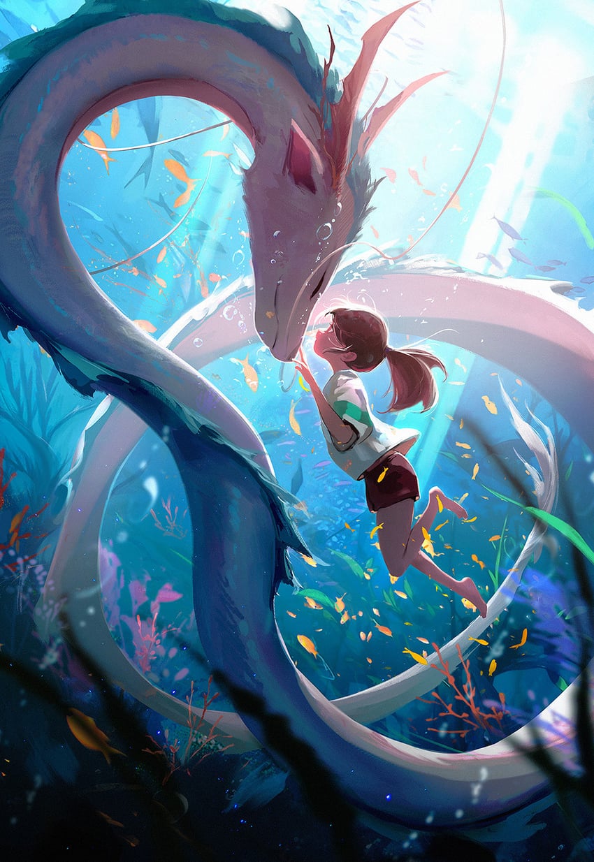 ogino chihiro and haku (sen to chihiro no kamikakushi) drawn by ross_tran
