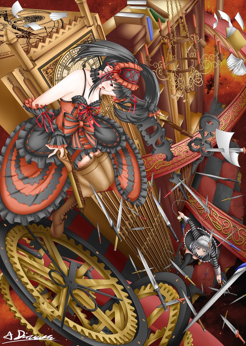 izayoi sakuya and tokisaki kurumi (touhou and 1 more) drawn by a_diaries