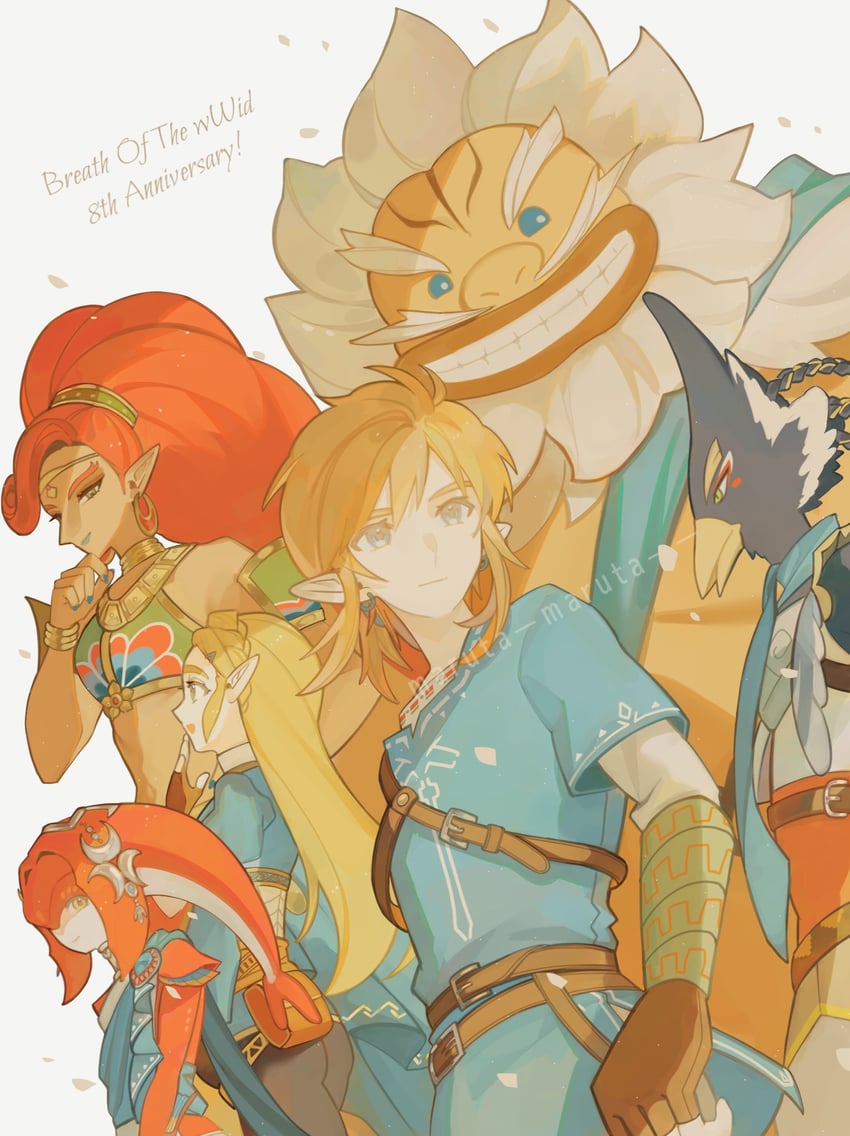 link, princess zelda, mipha, urbosa, revali, and 1 more (the legend of zelda and 1 more) drawn by maruta_maruta