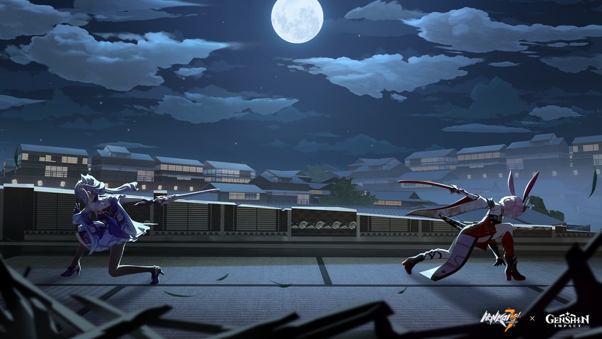 keqing and yae sakura (genshin impact and 3 more) drawn by slimetan