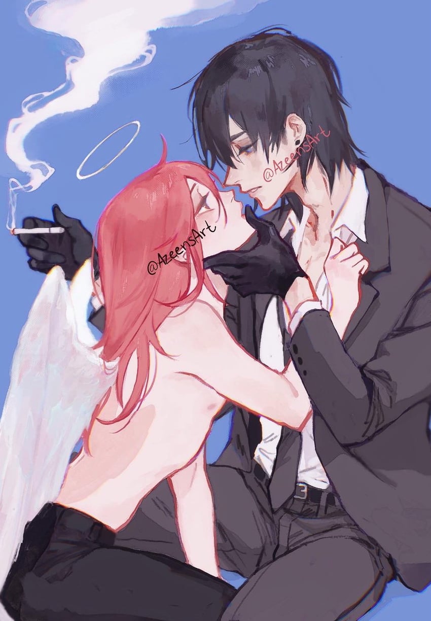 hayakawa aki and angel devil (chainsaw man) drawn by azeen