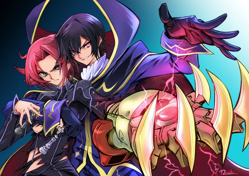 lelouch vi britannia, kouzuki kallen, and zero (code geass) drawn by mochi_mangaka