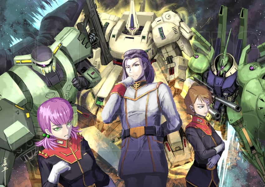 paptimus scirocco, the o, sarah zabiarov, reccoa londe, bolinoak sammahn, and 1 more (gundam and 2 more) drawn by shinpei_(shimpay)