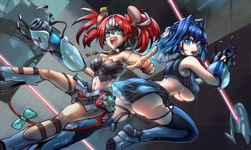 ouro kronii, hakos baelz, and sentry turret (hololive and 3 more) drawn by minster_(dooke)