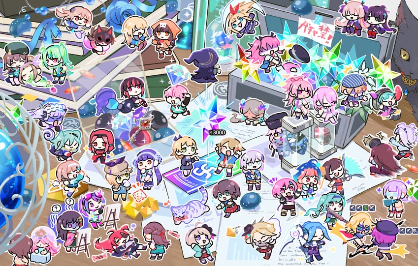 asakura karen, aikawa megumi, kunimi tama, bungo yayoi, ooshima ichiko, and 10 more (heaven burns red) drawn by kusarukusa