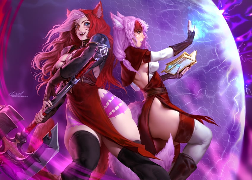 warrior of light, tayelle ebonclaw, and sabrith ebonclaw (final fantasy and 1 more) drawn by aleriia_v