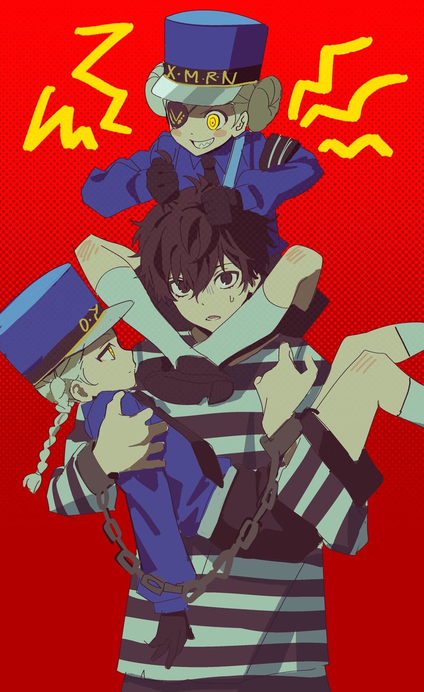 amamiya ren, caroline, and justine (persona and 1 more) drawn by betti_(xx_betti)