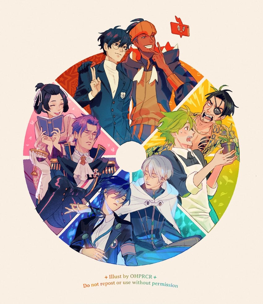 yuuki makoto, amamiya ren, raihan, rotom, rotom phone, and 5 more (pokemon and 10 more) drawn by ohprcr